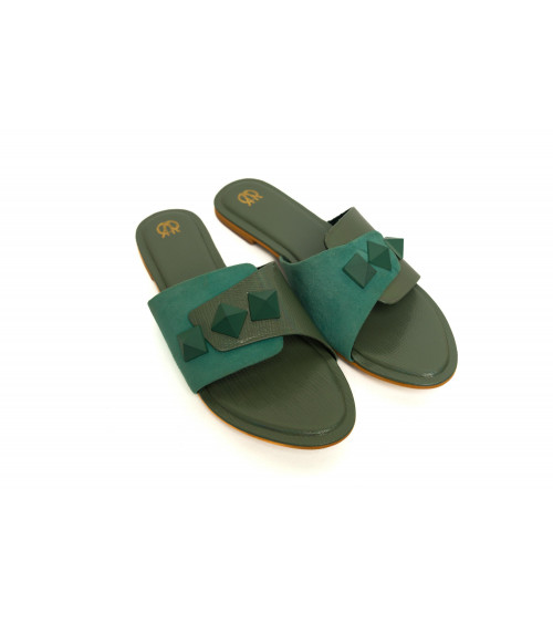 Fashion Khufu Green Flats for Women | Double Cushioning for Comfort